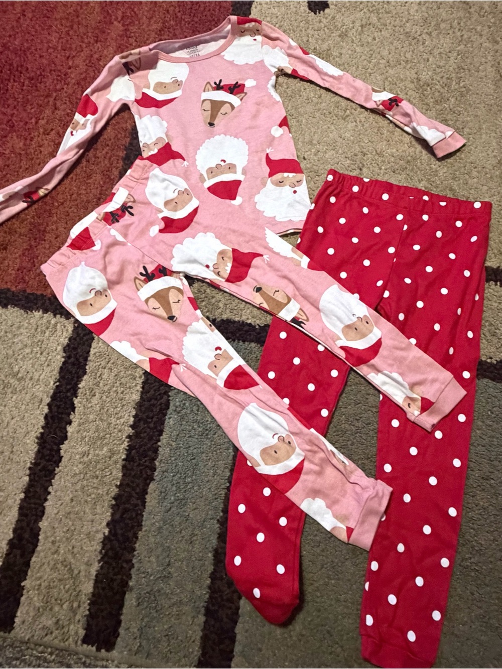 Kids Pink and Red Santa Holiday Pajama Set